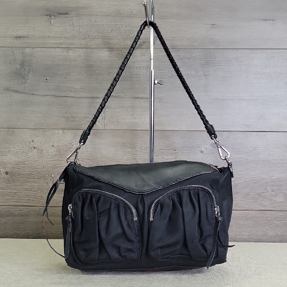MZ Wallace Black Nylon Leather Women's Shoulder Bag